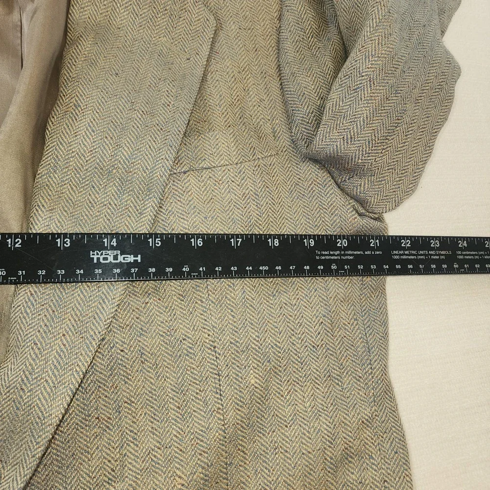 Orvis Mens 42L Herringbone Tweed Blazer Sport Coat Tan Brown Made in USA 42 Long